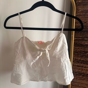 re:named Cream Tie-Front Crop Top